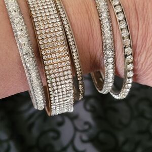 Elegant Silver Crystal Bangle Set
